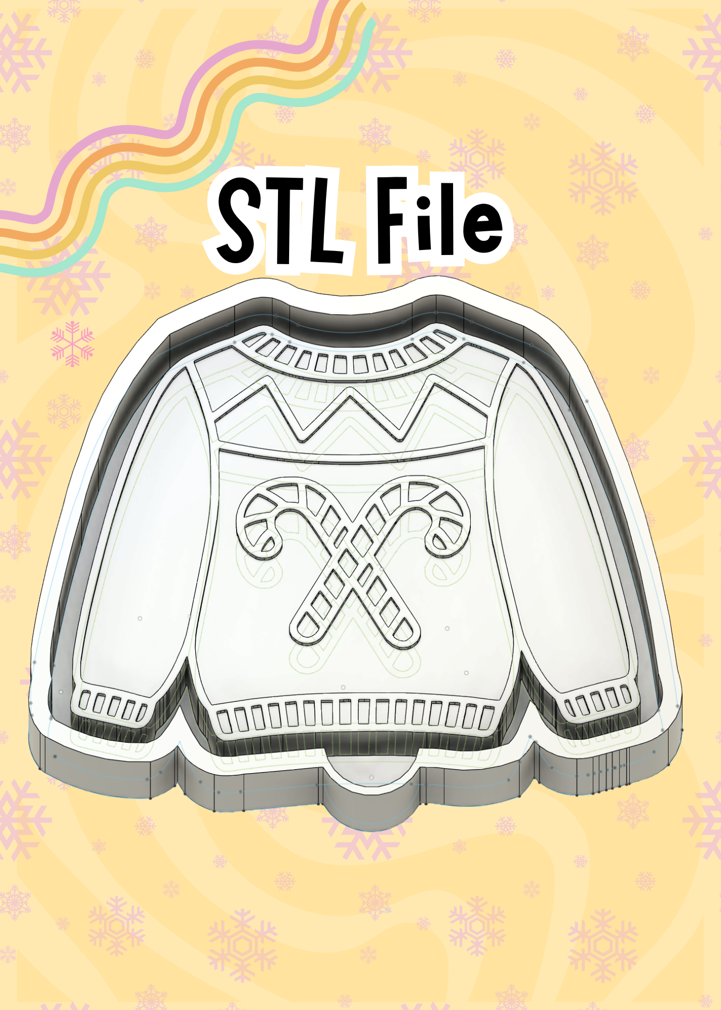 Ugly Christmas Sweater STL File - Candy Cane Freshie Mold Design