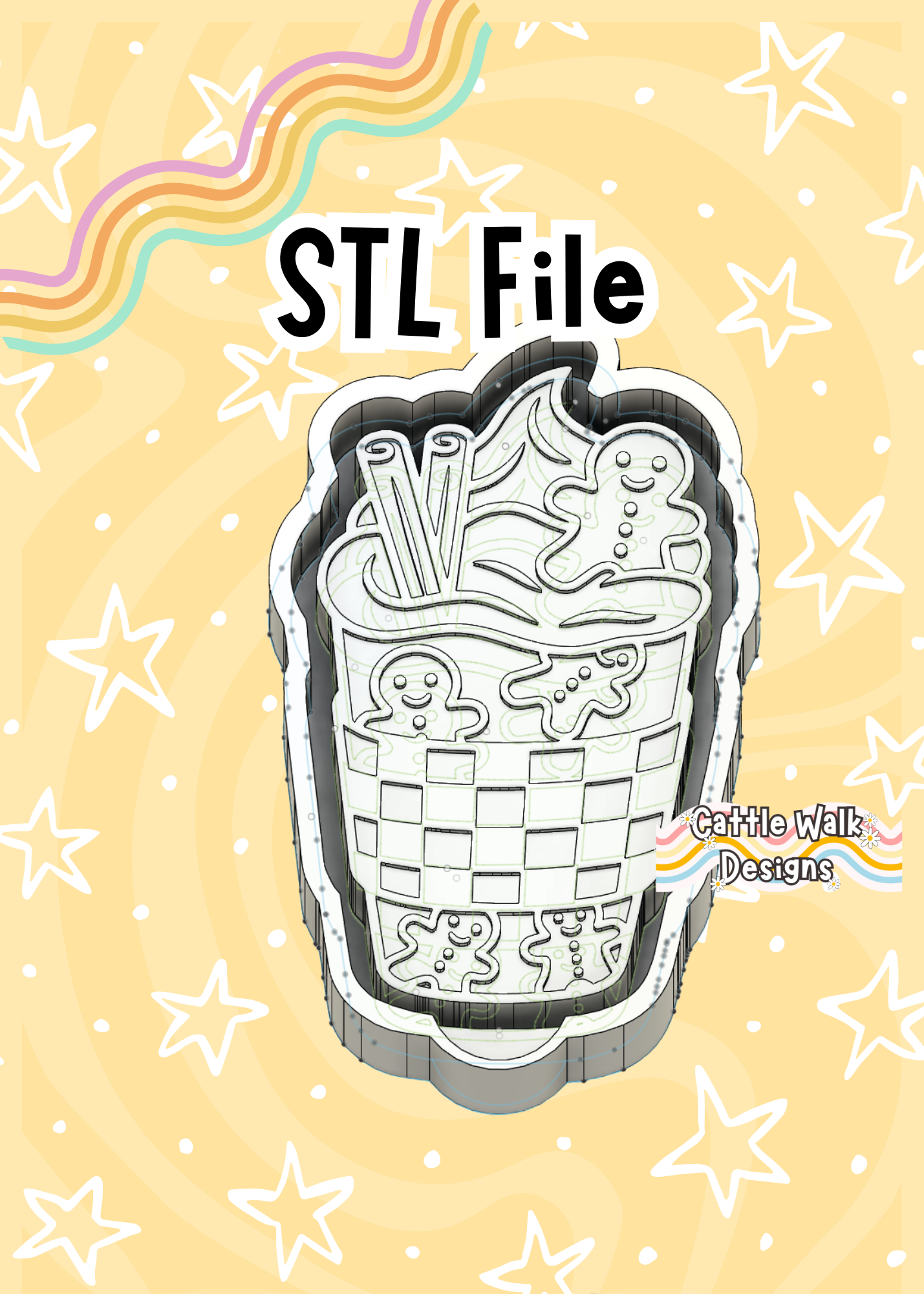 Gingerbread Latte STL File – Christmas Drink Freshie Mold with Cookies & Cinnamon