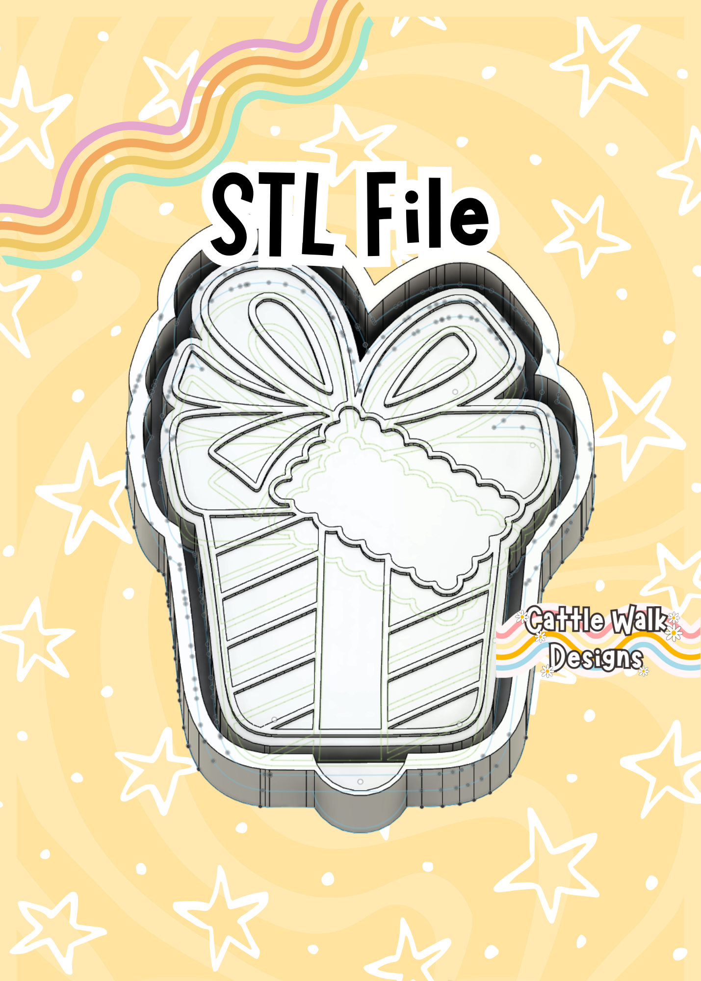 Gift Box STL File ā Present with Bow Freshie Mold