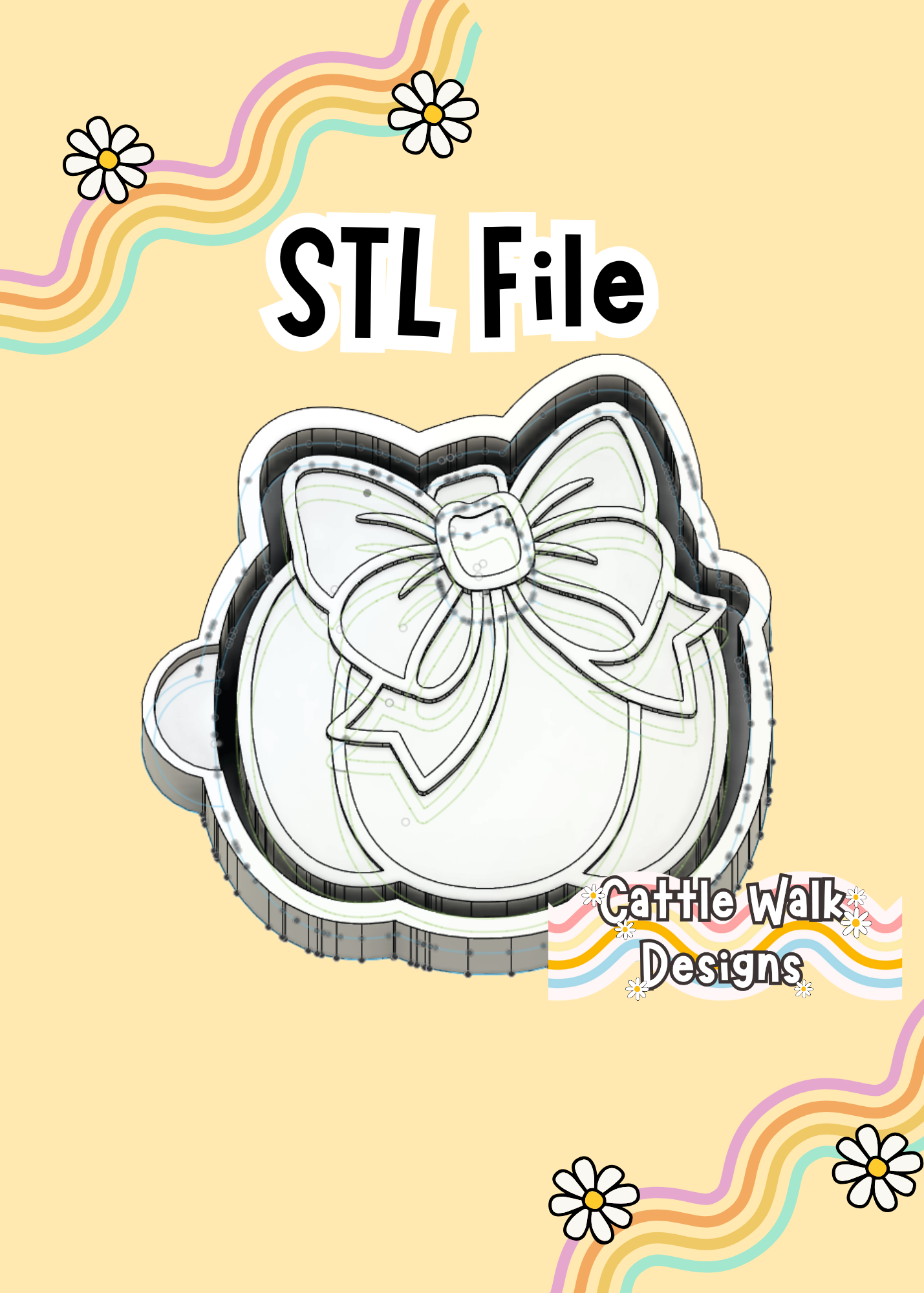 Pumpkin Large Bow Freshie Mold STL Digital Download