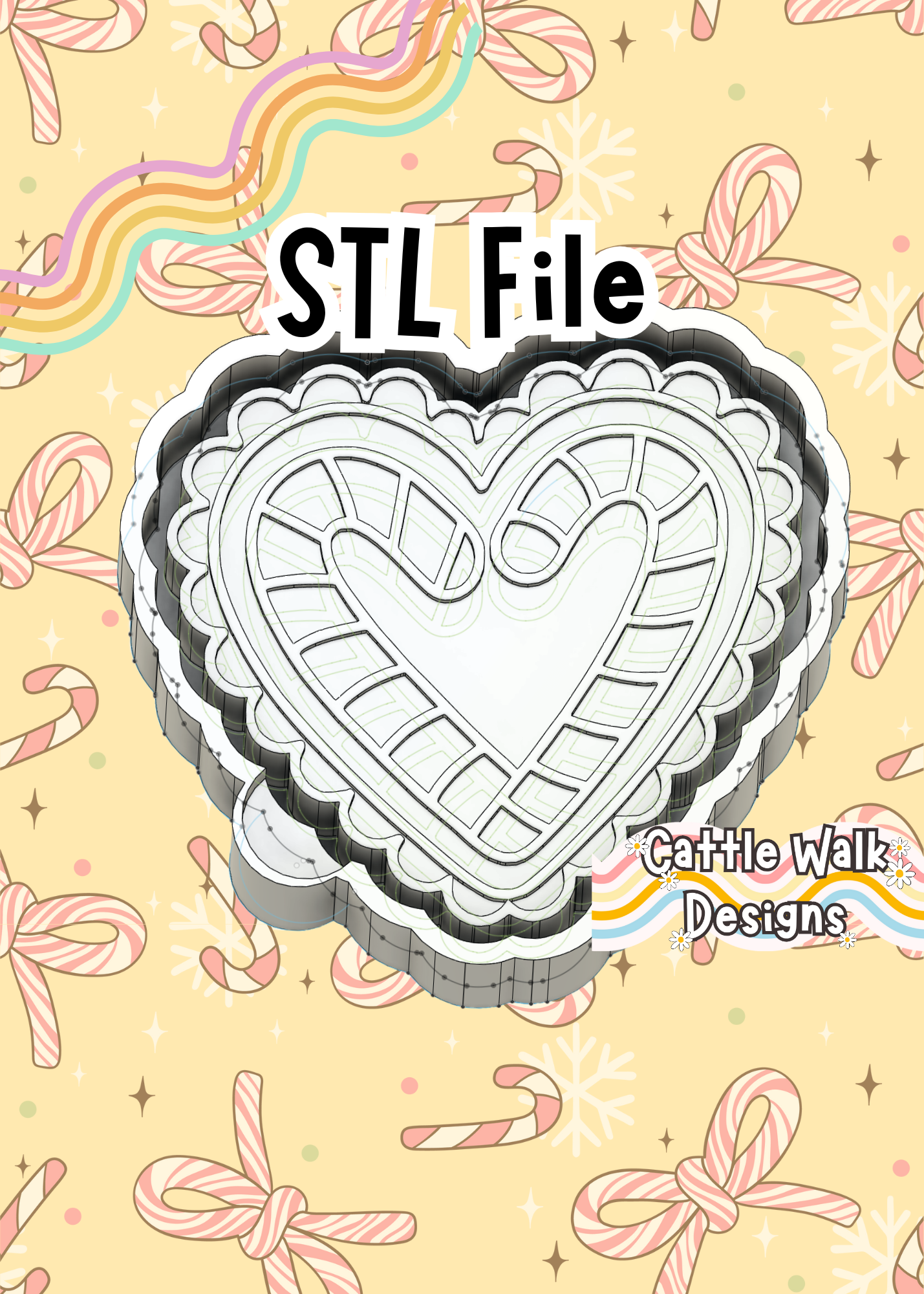 Candy Cane Heart STL File