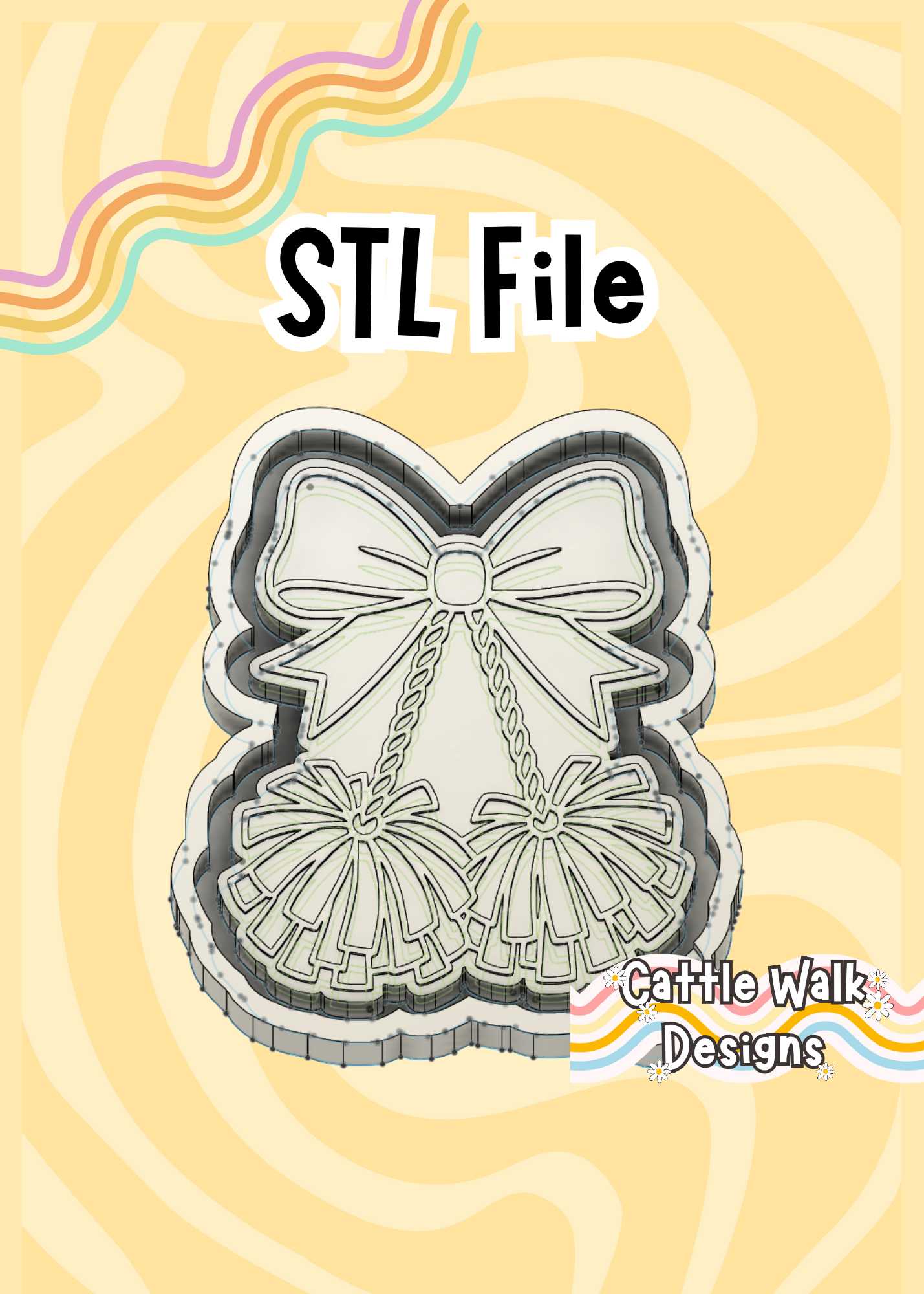 Cheerleader Pom-Poms Coquette Bow Freshie Mold STL File Digital Download
