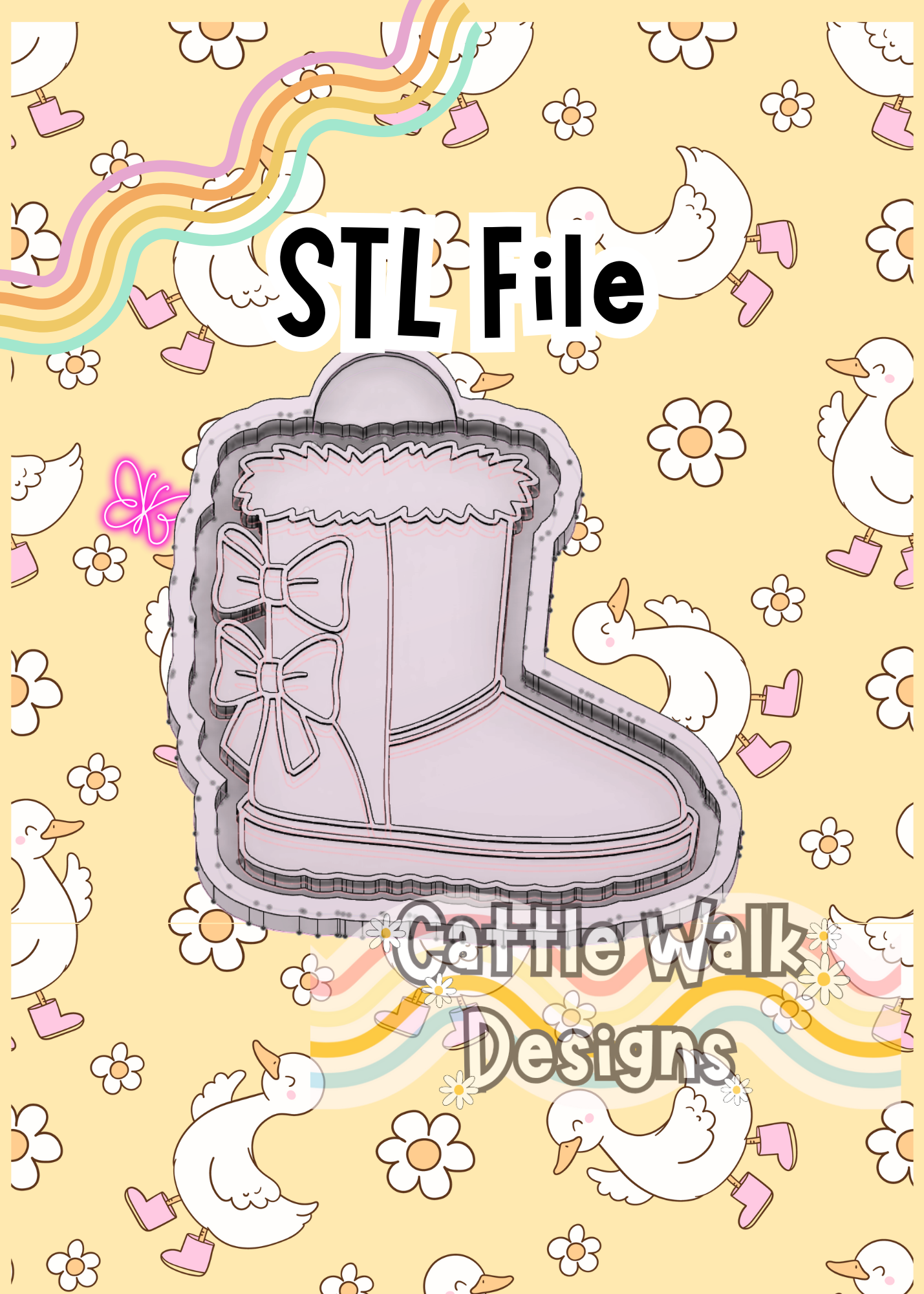 Fur Boot with Bows STL Digital Download
