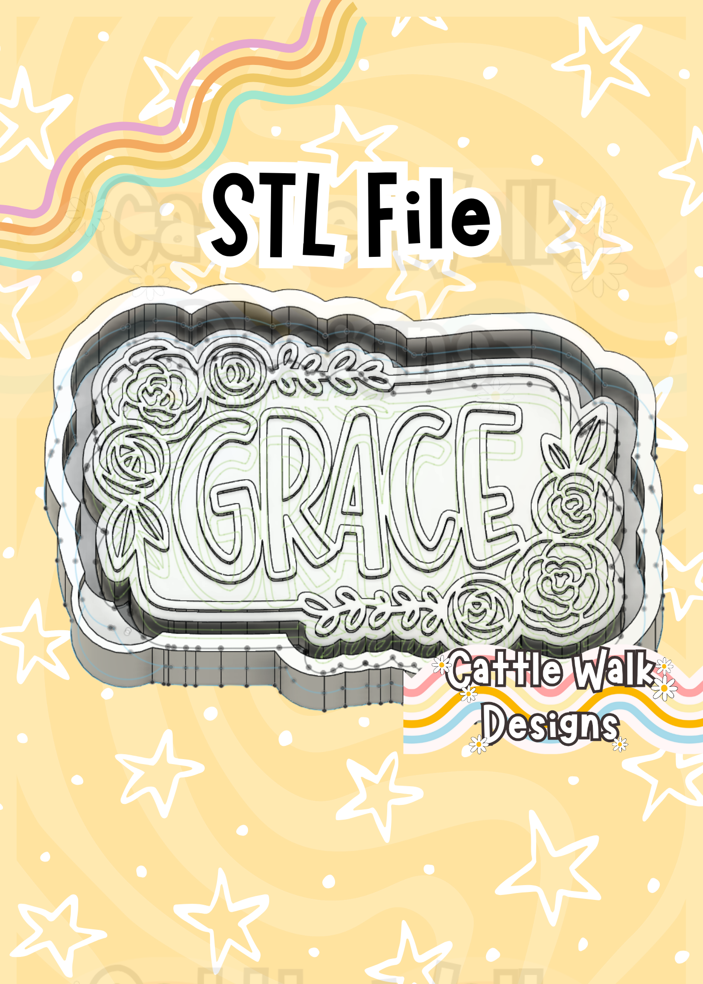 Grace STL File - Floral Freshie Mold Design