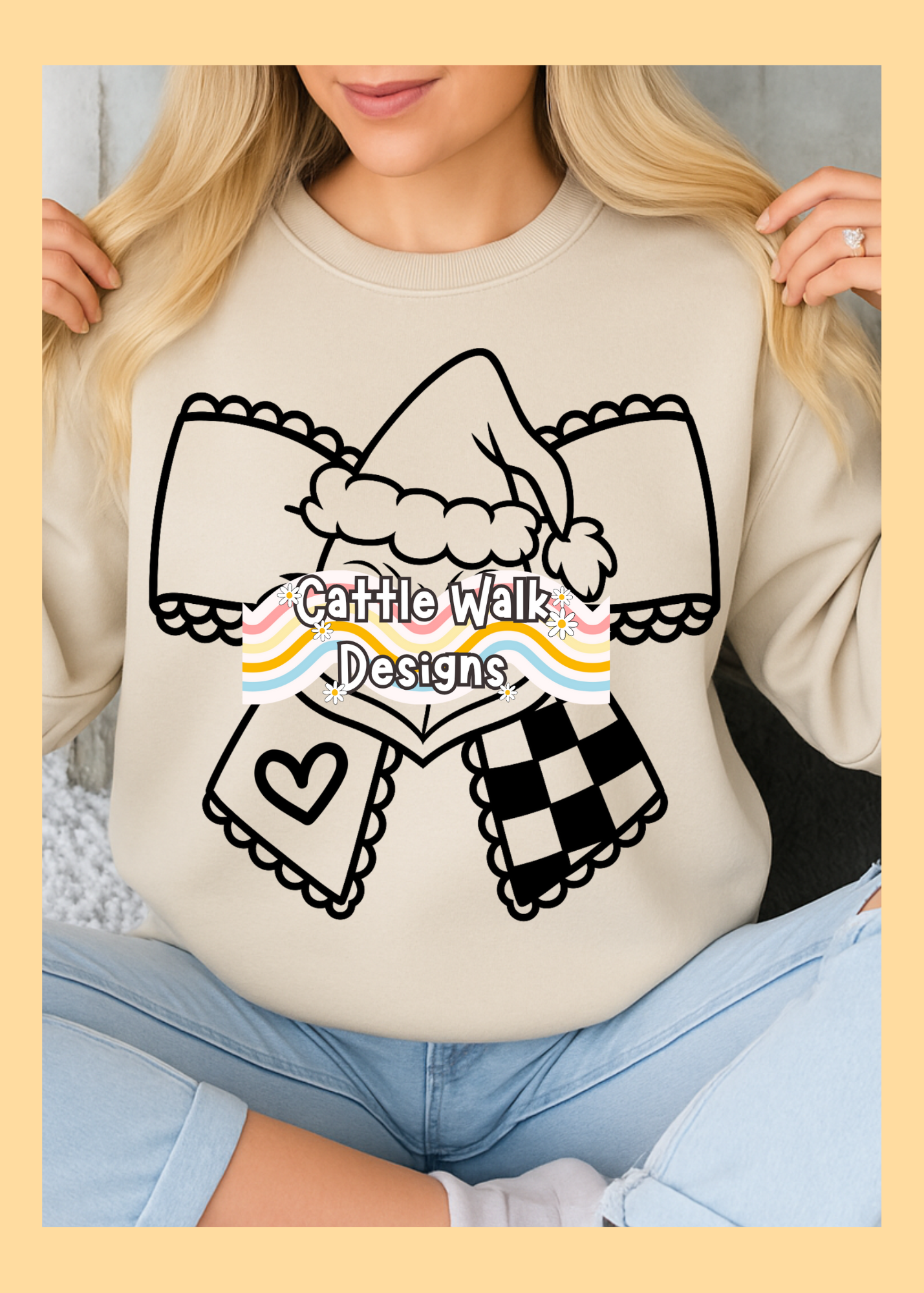 Christmas Bow SVG | Holiday Bow with Santa Hat & Checkered Tail
