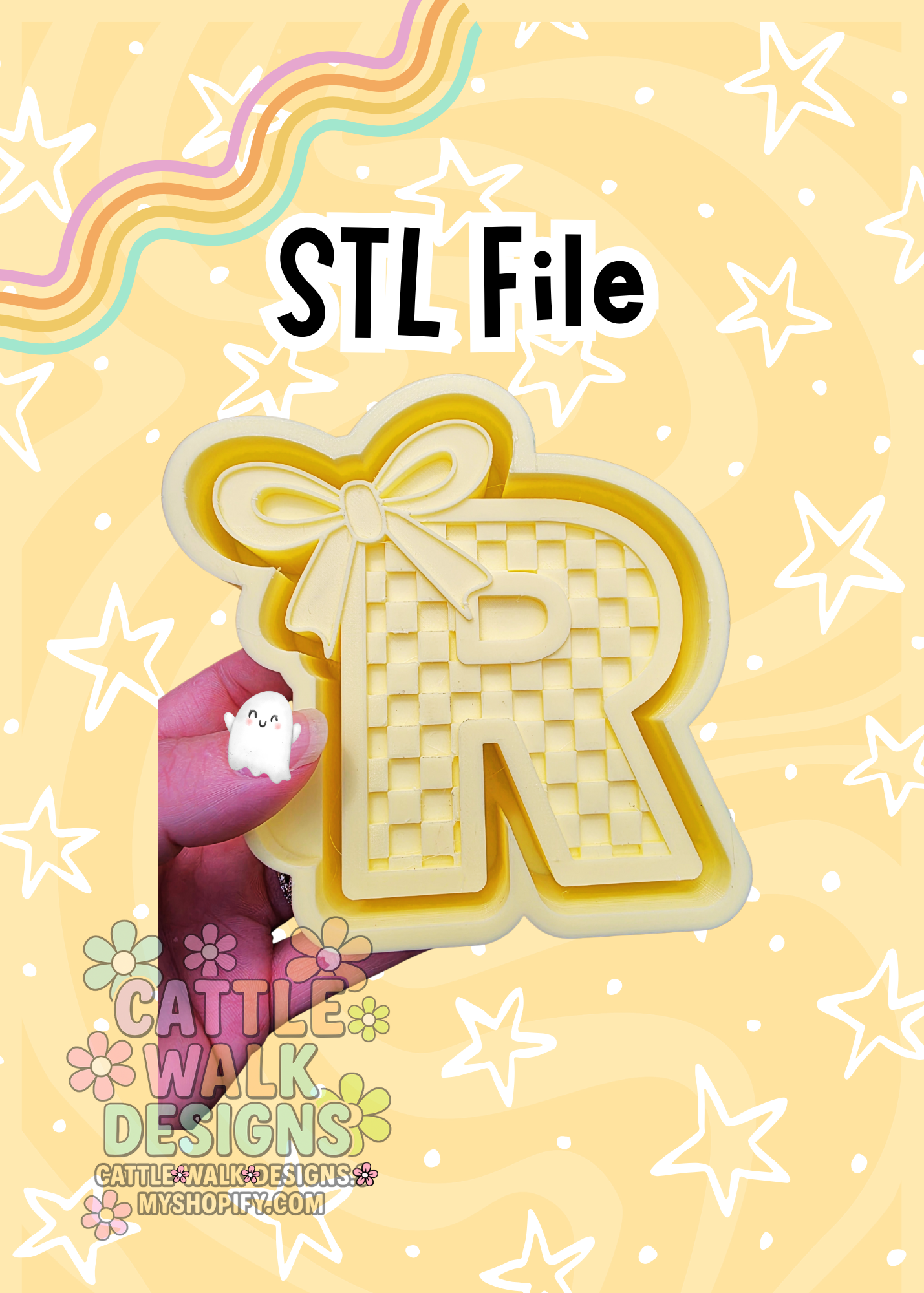 Checkered Letter R with Coquette Bow STL File