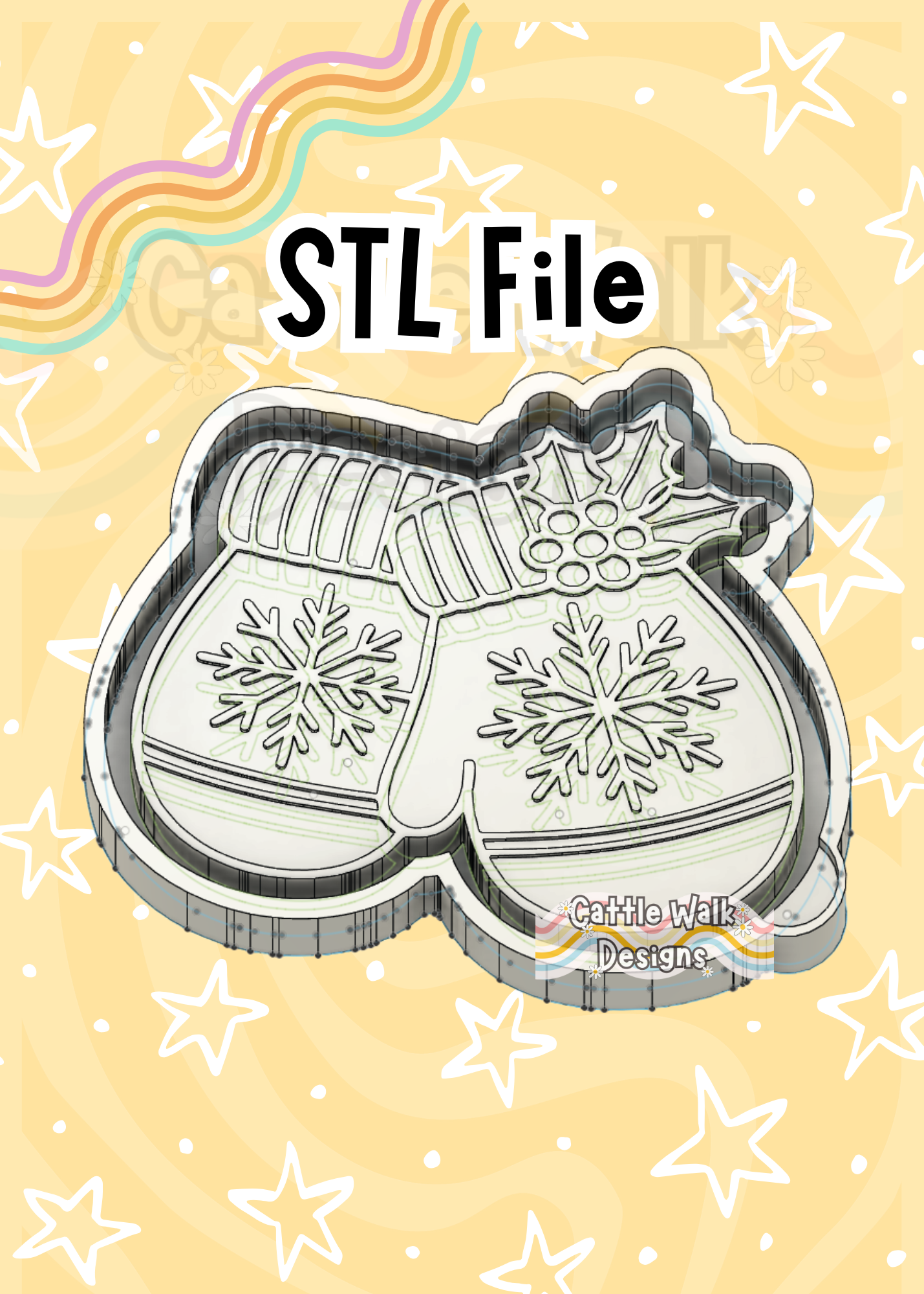 Snowflake Mittens STL File - Christmas Freshie Mold Design