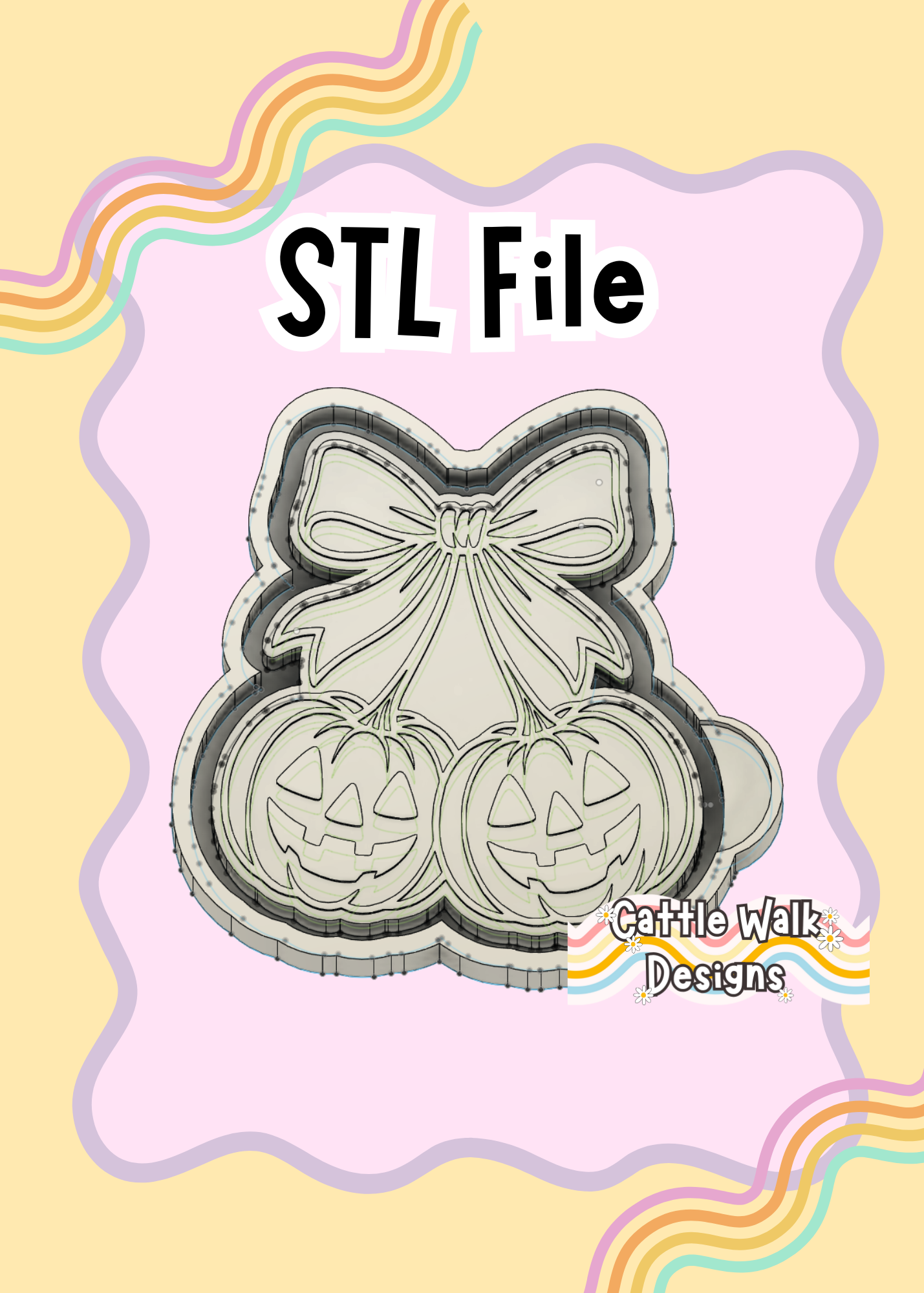 Pumpkin Cherry Stem Coquette Bow Freshie Mold Housing STL File