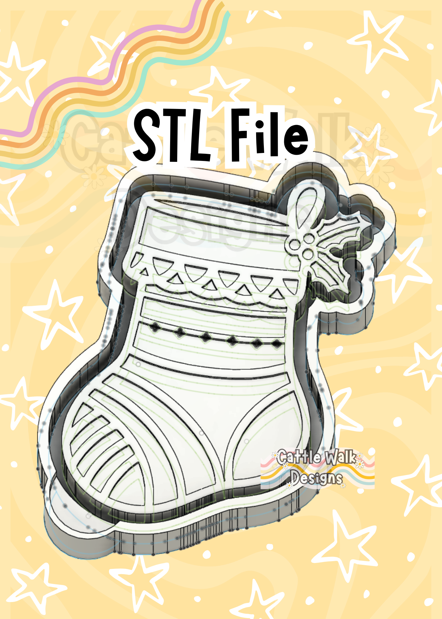 Classic Christmas Stocking STL File - Holiday Freshie Mold Design