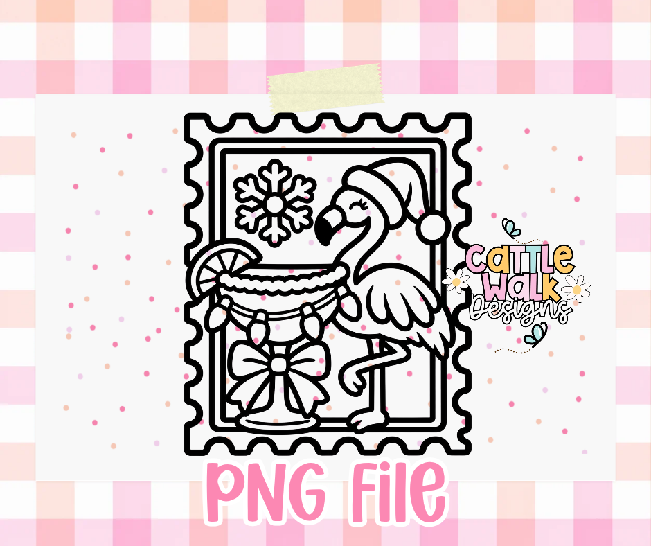 Festive Flamingo Christmas PNG | Tropical Holiday Margarita Stamp Design