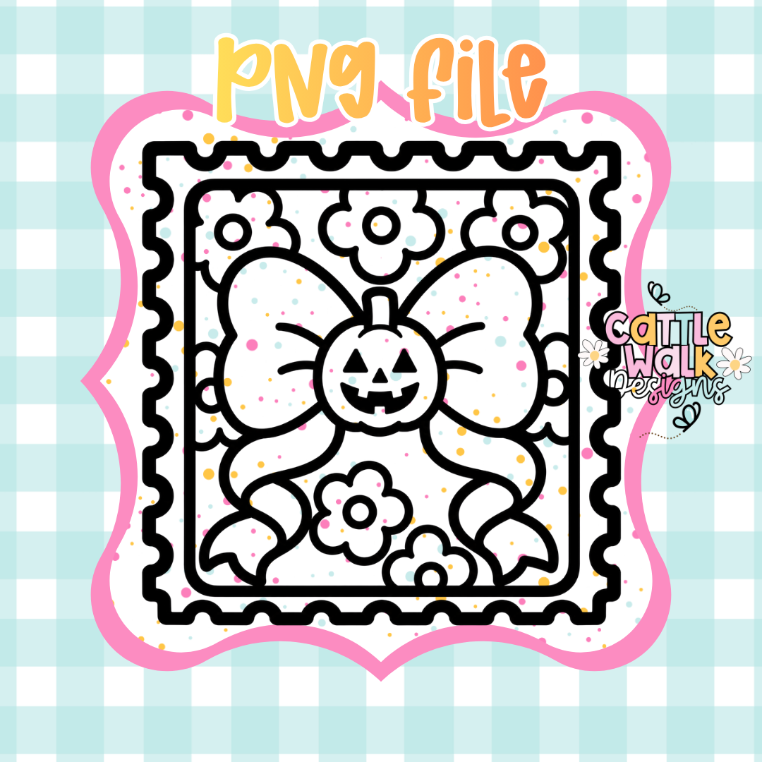 Pumpkin Bow Postage Stamp PNG | Cute Halloween Bow PNG | Coquette Halloween PNG | Jack O Lantern Bow PNG | Digital Download