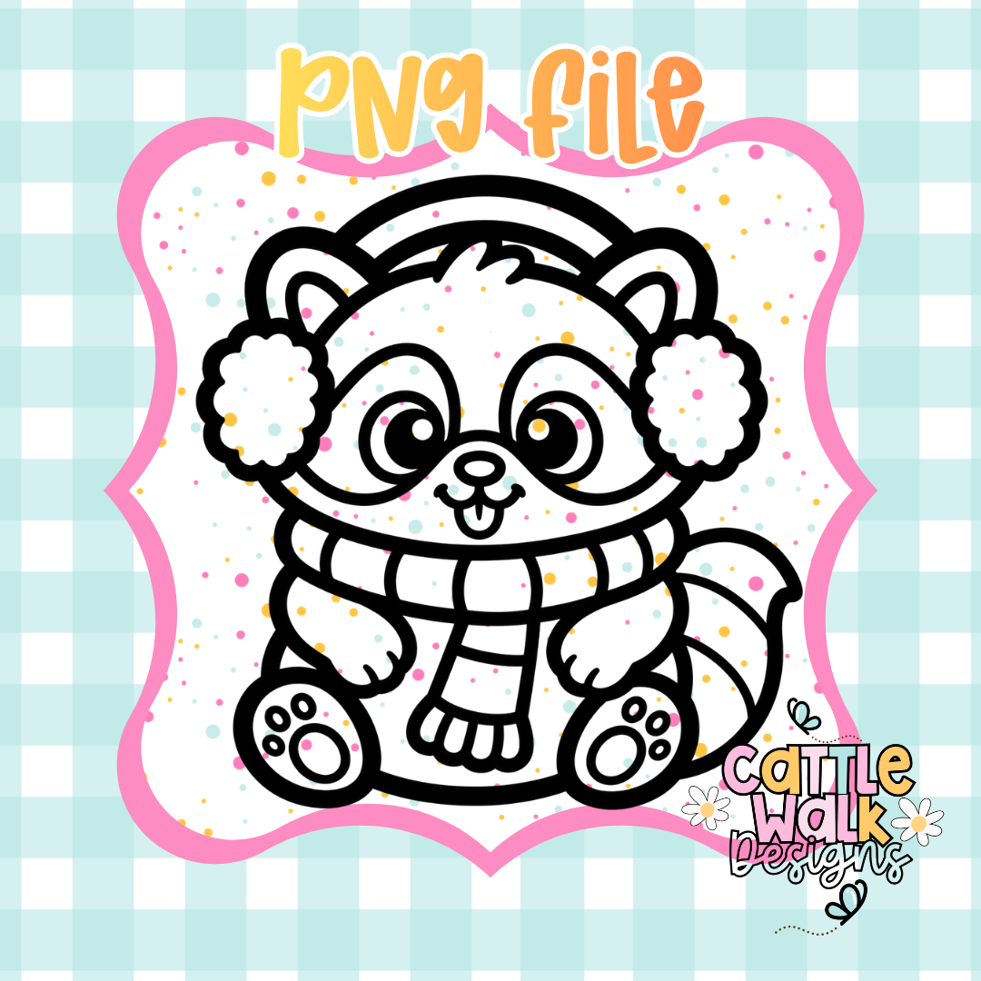 Cute Winter Raccoon with Earmuffs PNG | Christmas Raccoon Sublimation Design | Digital Download