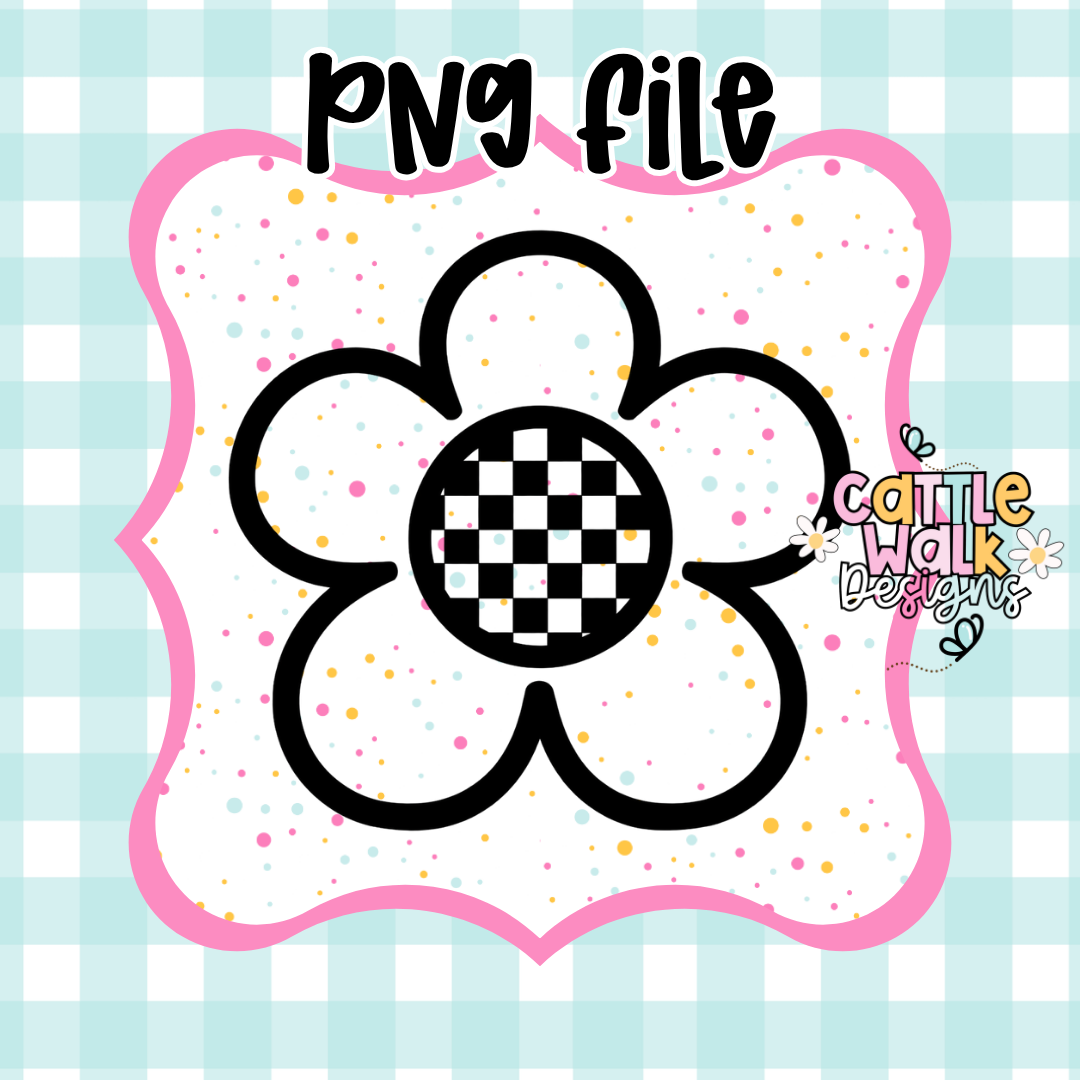 Daisy Flower PNG File with Checkered Center | Retro Flower PNG | Thick Bold Outline | Mold Maker Friendly | Digital Download (No STL Resale)