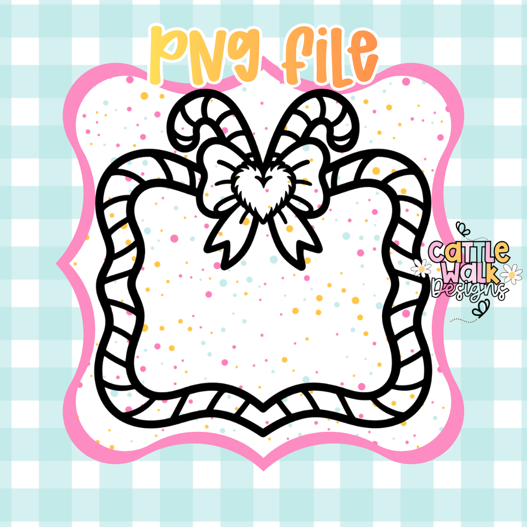 Candy Cane Frame with Double Candy Canes & Fluffy Bow PNG | Christmas Frame Digital Download | Commercial Use