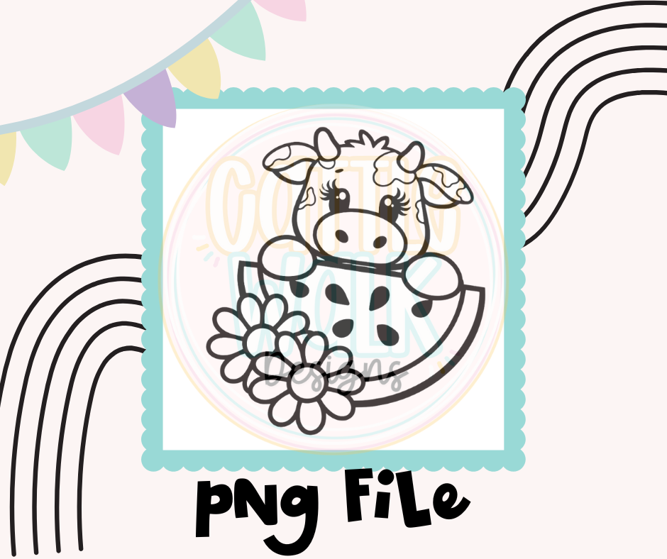 Baby Cow with Watermelon PNG | Cute Summer Cow Design | Digital Download