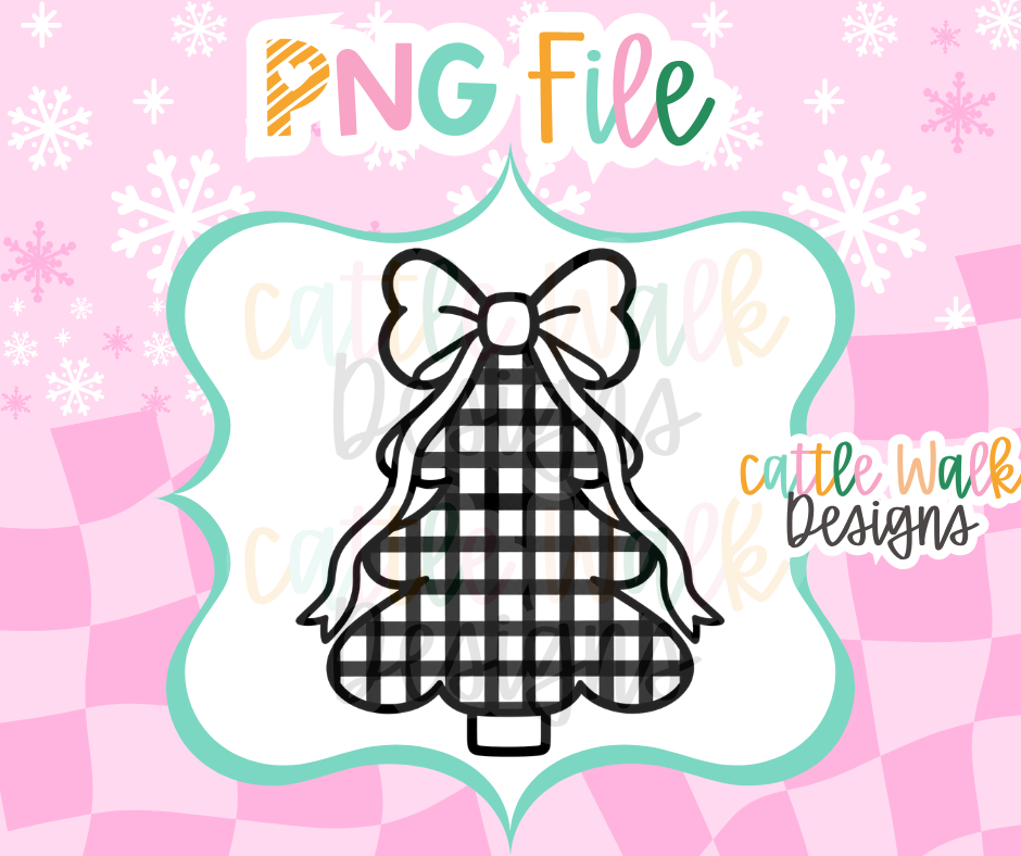 Checkered Christmas Tree with Bow PNG | Buffalo Plaid Christmas Tree PNG | Girly Christmas Freshie Design | Digital Download