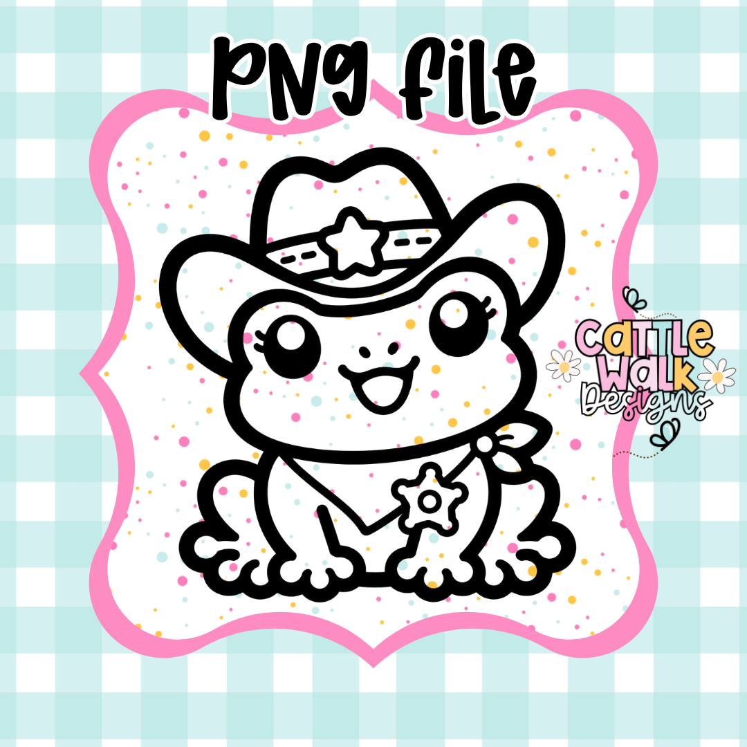 Cowgirl Frog PNG | Cute Kawaii Western Frog PNG | CWD-Style Country Design
