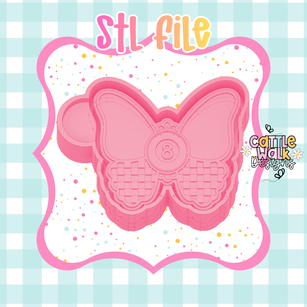 8 Ball Butterfly STL File | Retro Checkered Freshie Mold Cutter | CWD-Style Thick Bold Outline | Y2K Butterfly STL