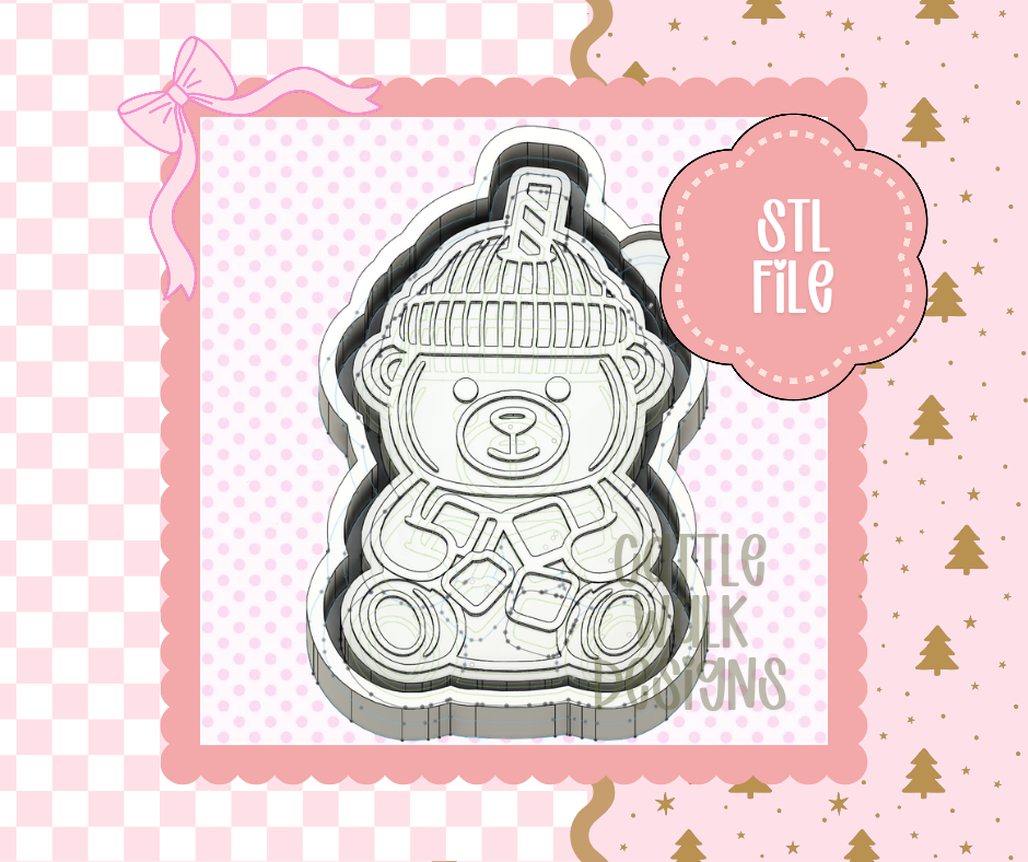 Chunky Cozy Iced Coffee Bear STL File ā Winter Freshie Mold Design