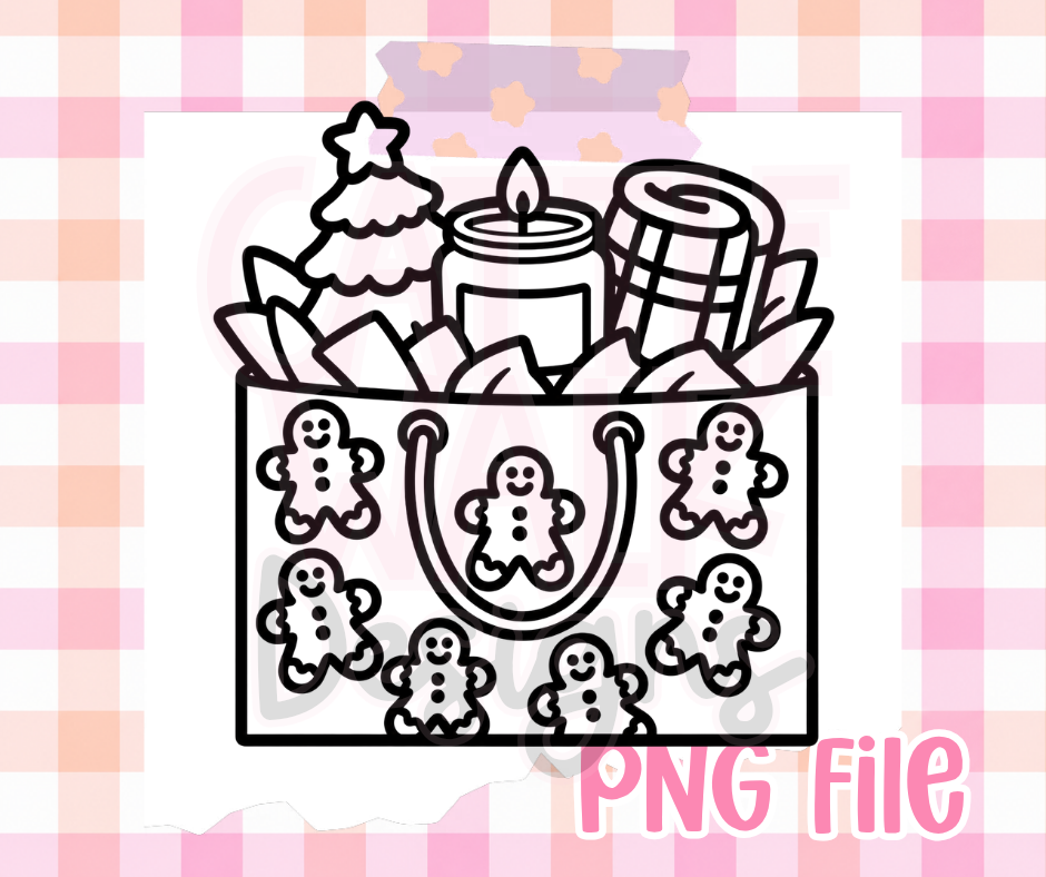 Gingerbread Christmas Shopping Bag PNG | Cozy Holiday Digital Download