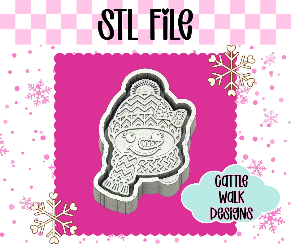 Snowman With Bow STL File – Cozy Winter Freshie Mold | 3D Print File for Holiday Designs | Cattle Walk Designs