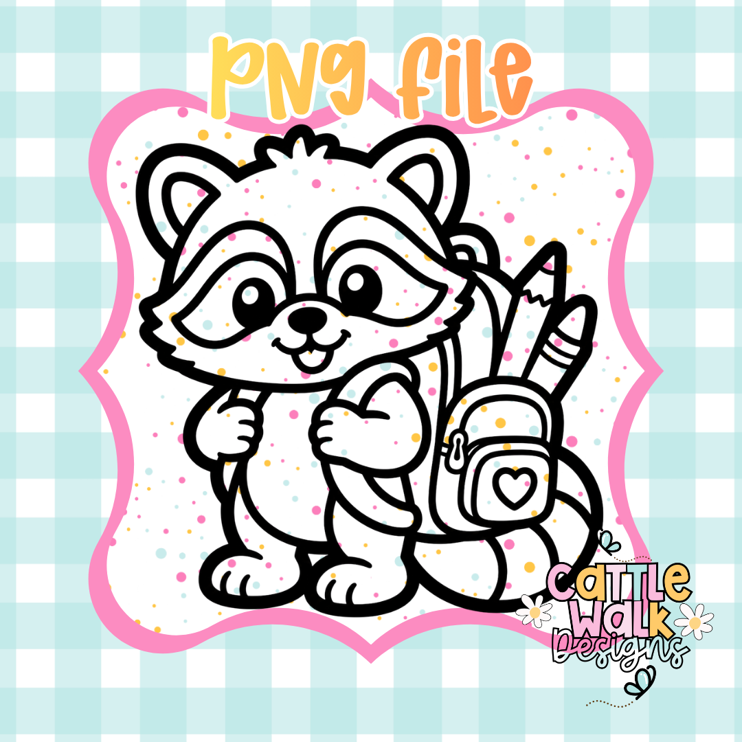 Back to School Raccoon PNG | Cute Raccoon with Backpack Sublimation Design | Digital Download