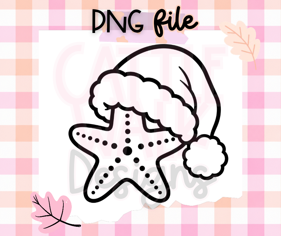 Christmas Starfish Santa Hat PNG | Coastal Christmas Digital Download
