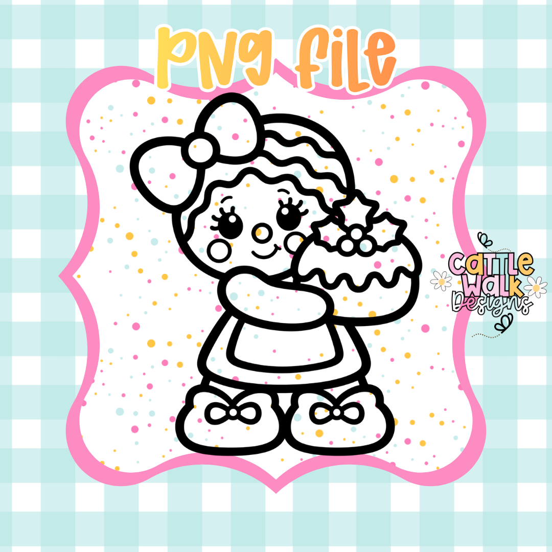 Cute Christmas Girl with Pudding PNG | Holiday Baking Digital Download | Christmas Sublimation PNG | Printable Design