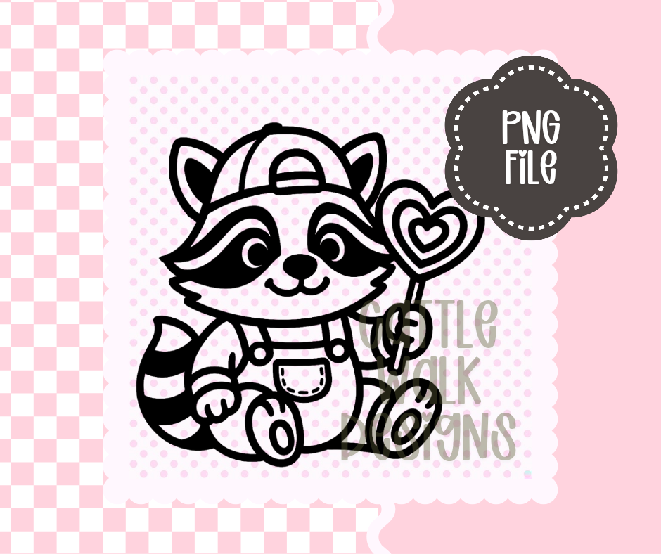 Cute Raccoon with Heart Lollipop – Valentine PNG | Cattle Walk Designs