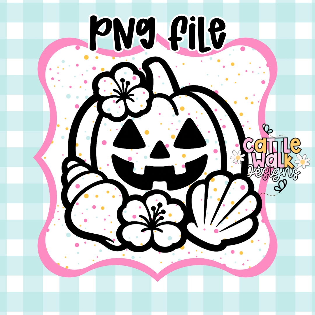 Beach Pumpkin PNG | Summerween Jack Oβ Lantern PNG | Tropical Halloween CWD-Style Design