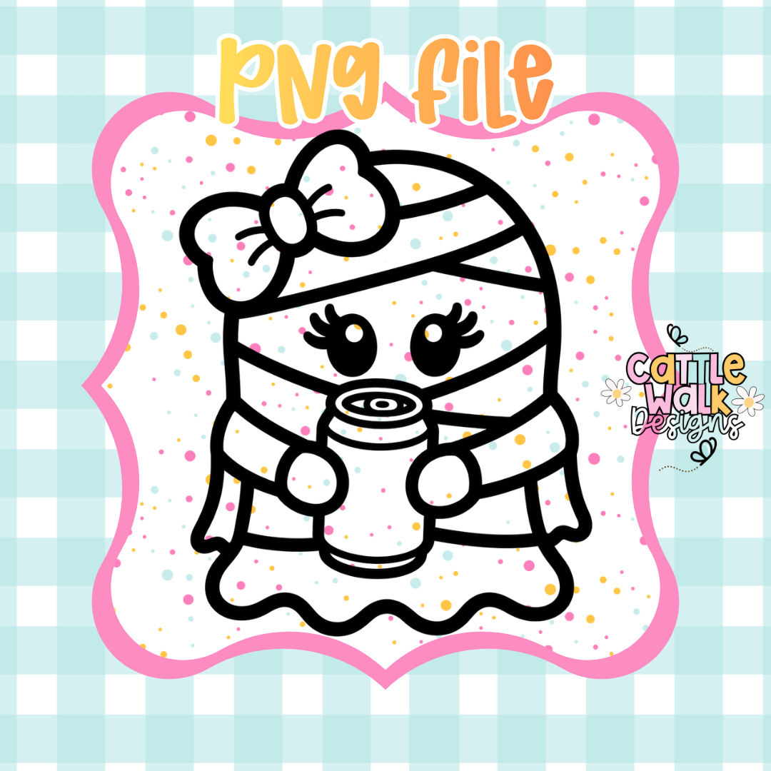 Cute Mummy with Soda Can PNG | Halloween Ghost Digital Download | Spooky Cute Sublimation PNG | Printable Design