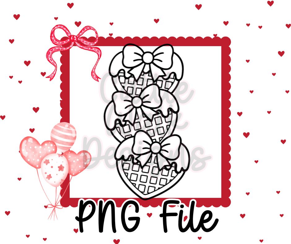 Stacked Waffle Hearts with Bows PNG • Drippy Valentine Waffle Clipart • CWD Thick Outline Design