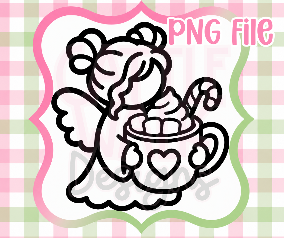 Christmas Angel with Hot Cocoa PNG | Cute Holiday Digital Download for Freshies & Crafts