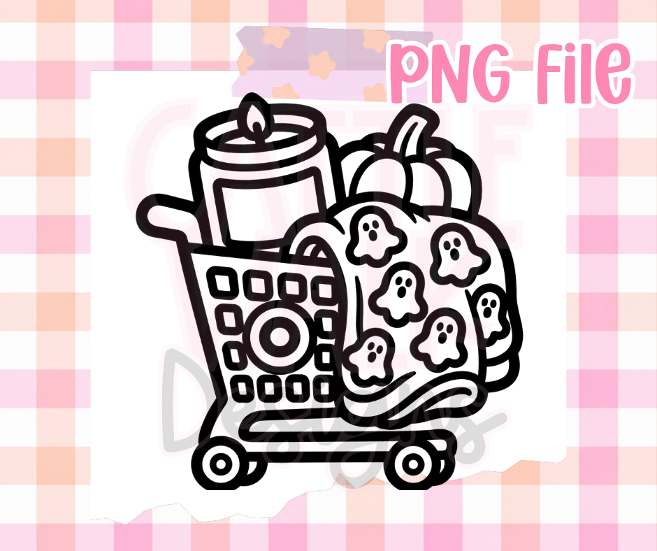 Halloween Shopping Cart PNG | Ghost Blanket & Pumpkin PNG