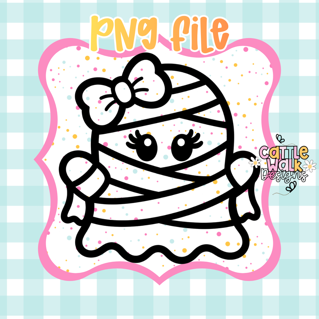 Cute Ghost Mummy with Bow PNG | Kawaii Halloween Digital Download | Commercial Use PNG