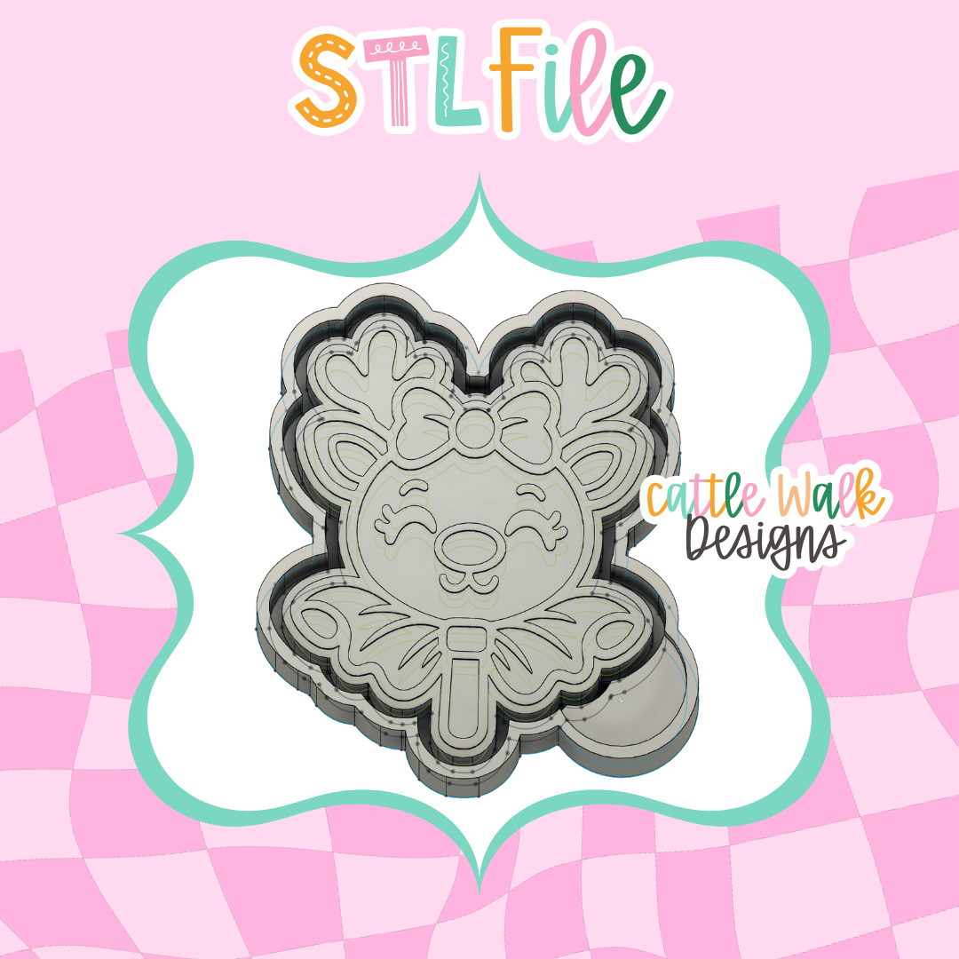 Reindeer Bow Lollipop STL File | Christmas Freshie Mold Housing | 3D Print Digital Download
