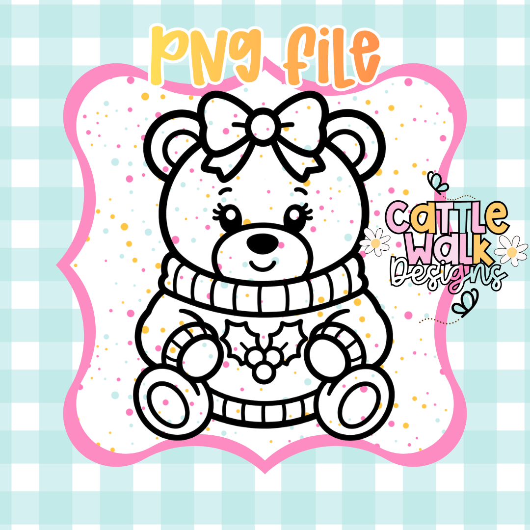 Cute Christmas Bear in Sweater PNG | Winter Teddy Sublimation Design | Digital Download