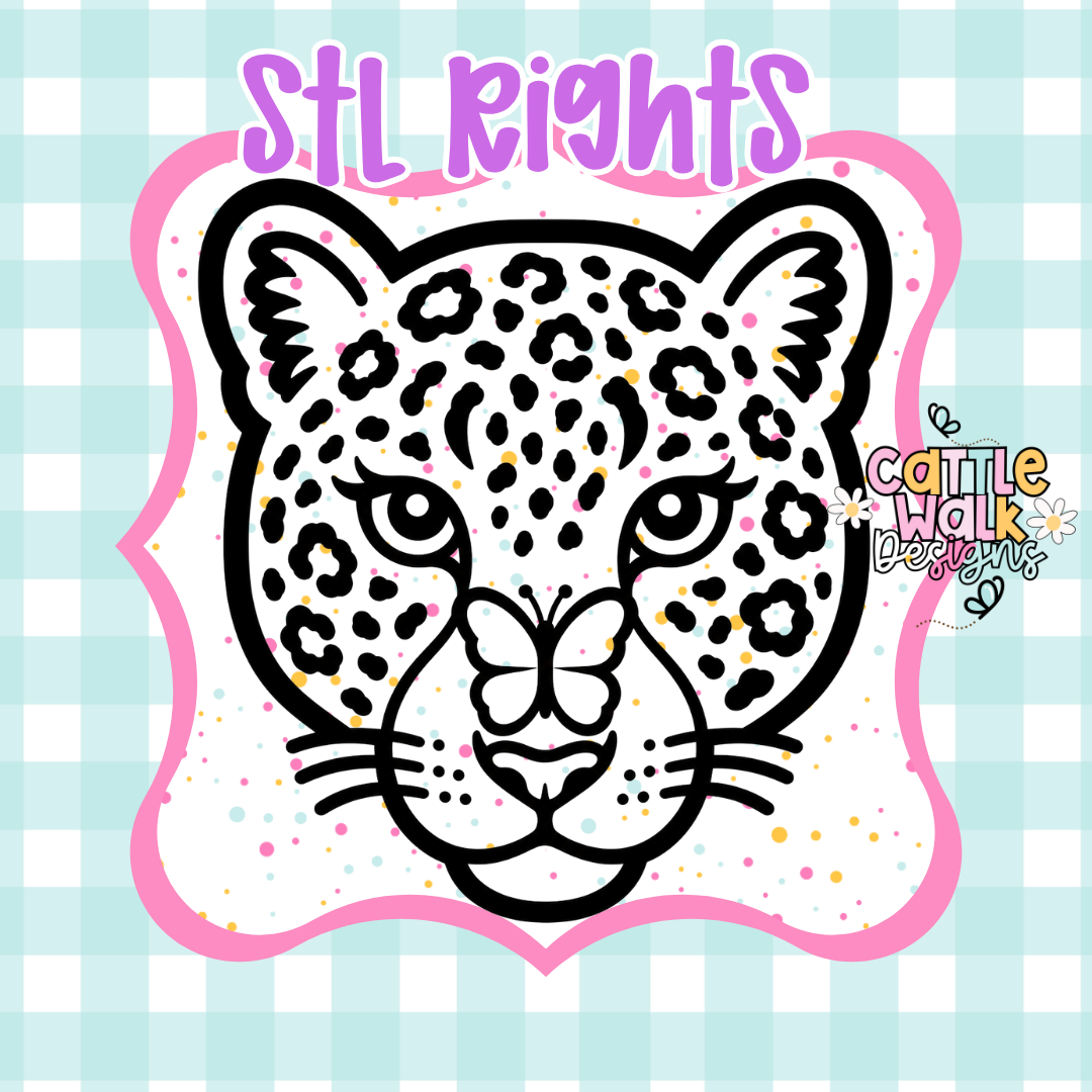 Leopard Head with Butterfly | STL Rights File | Commercial Use PNG | Create & Sell Your Own STL Designs