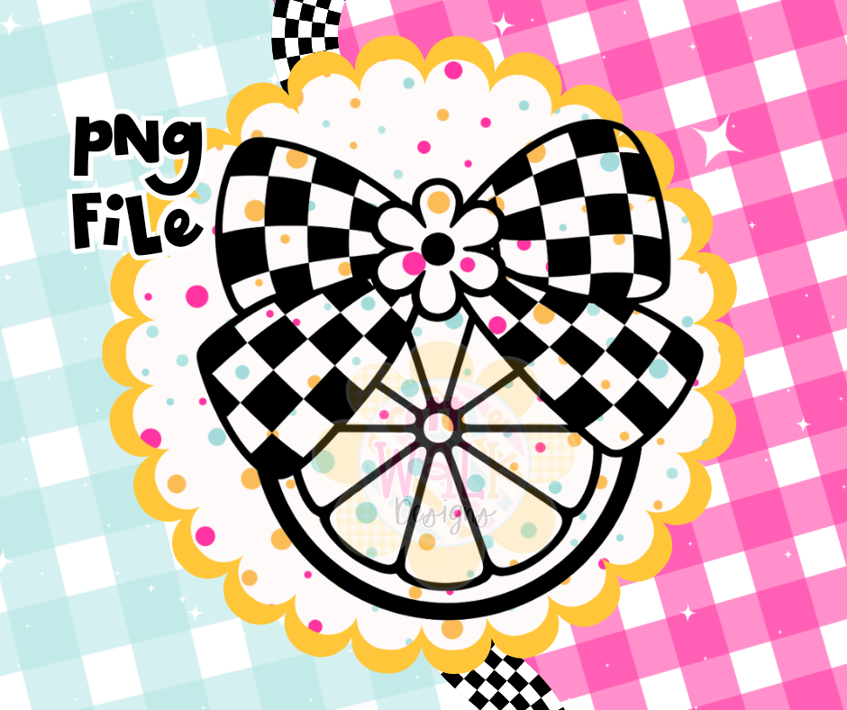 Checkered Bow Lemon PNG | Retro Lemon with Bow | Cute Summer Citrus Design | Digital Download