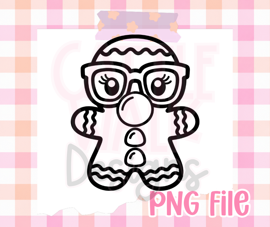Nerdy Gingerbread PNG | Cute Christmas Gingerbread with Glasses Digital Download