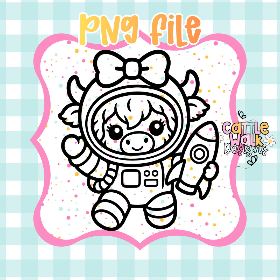 Highland Cow Astronaut PNG | Space Highland Cow PNG | Cute Cowgirl Cow PNG | Rocket Ship PNG | Digital Download