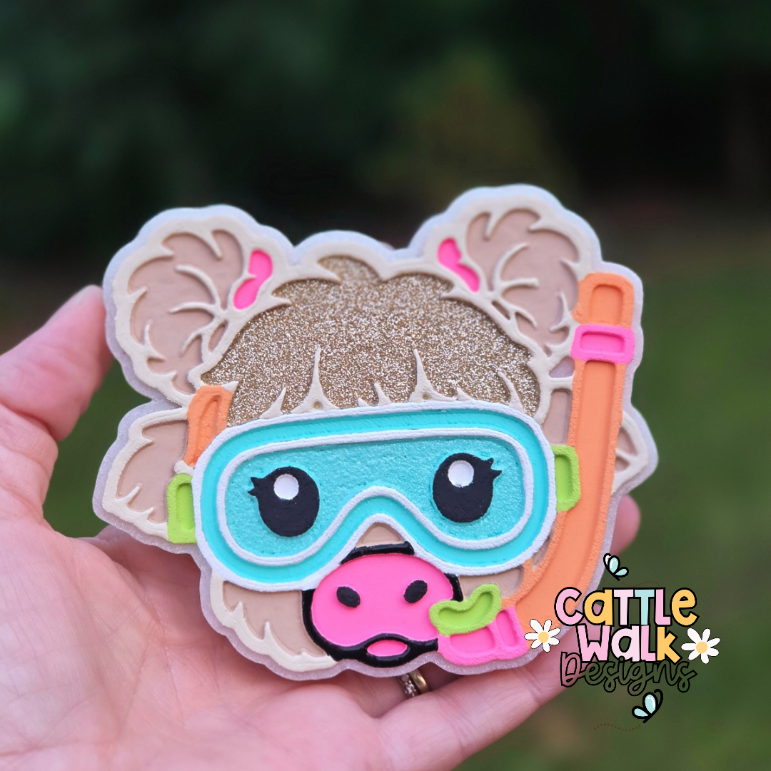 Snorkel Highland Cow Freshie | Pandora Skies Car Freshie | Beach Summer Freshie | Highland Cow Air Freshener