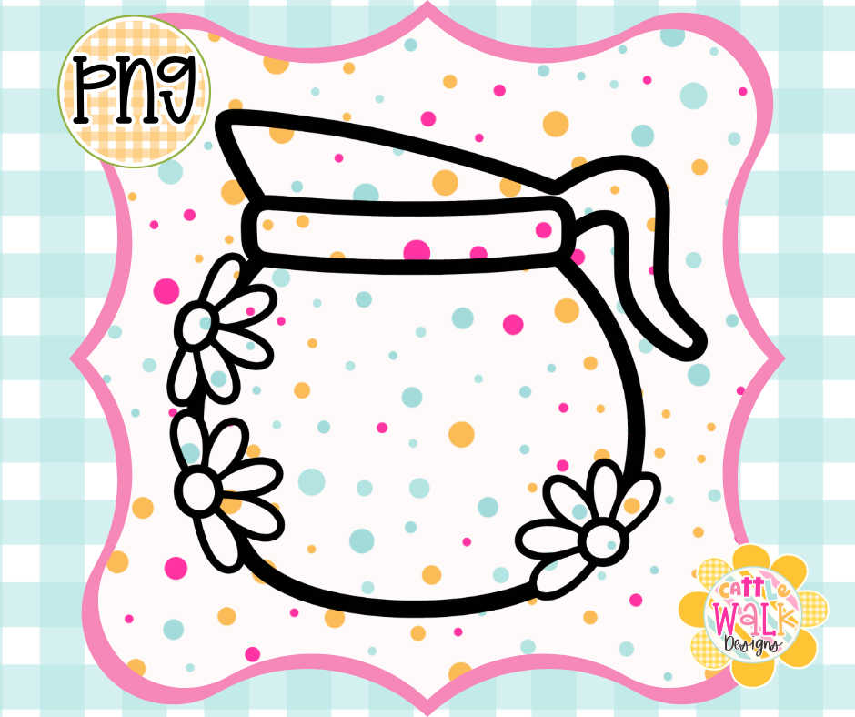 Floral Coffee Pot PNG | Daisy Jar Outline | Summer Freshie Insert Design | Bold Black and White Digital Download