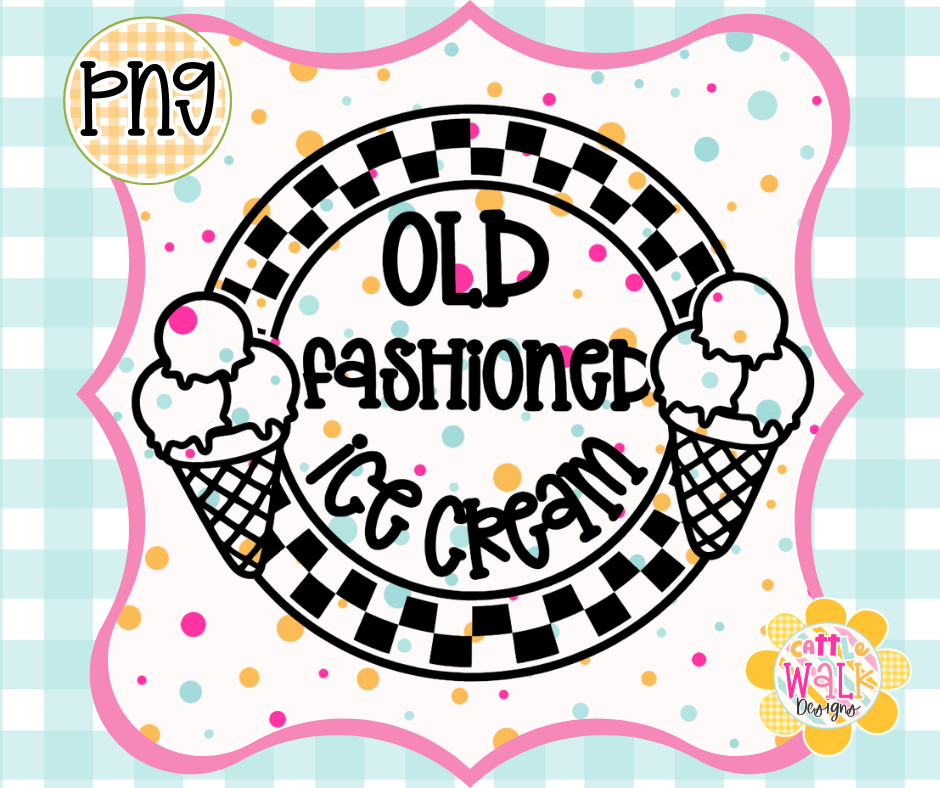 Old Fashioned Ice Cream PNG | Retro Checkered Ice Cream Design | Bold Outline Freshie Digital Download