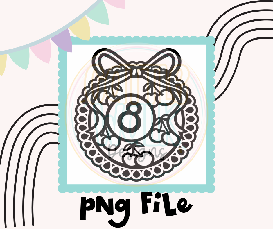 Cherry 8 Ball Scalloped Frame PNG | Cardstock Freshie Design | Digital Download