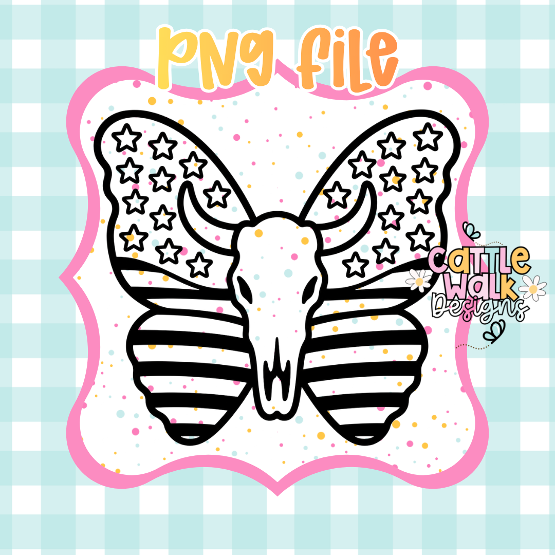 Western Bull Skull Butterfly PNG | Stars & Stripes Butterfly | Patriotic Western PNG | Freshie Mold Design | Digital Download