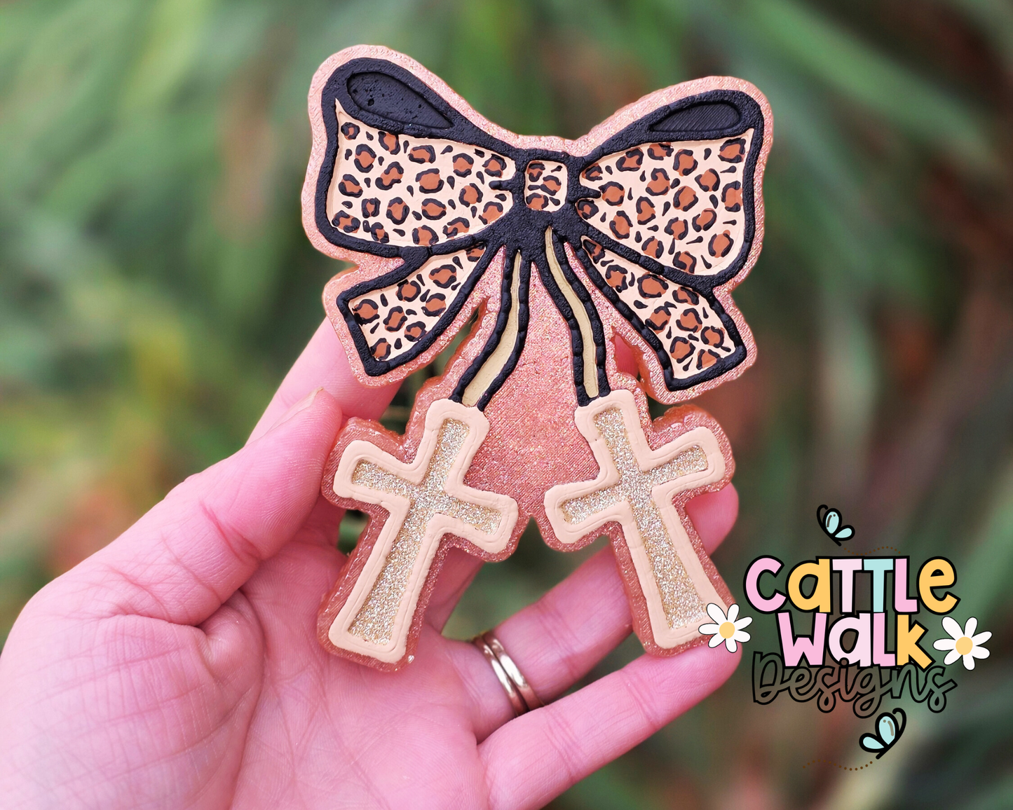 Leopard Bow Cross Freshie – Western Car Freshie – Leather & Lace Scent