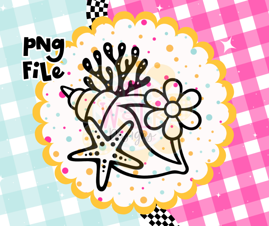 Coastal Seashell PNG | Starfish & Coral Beach Design | Cute Ocean PNG | Digital Download