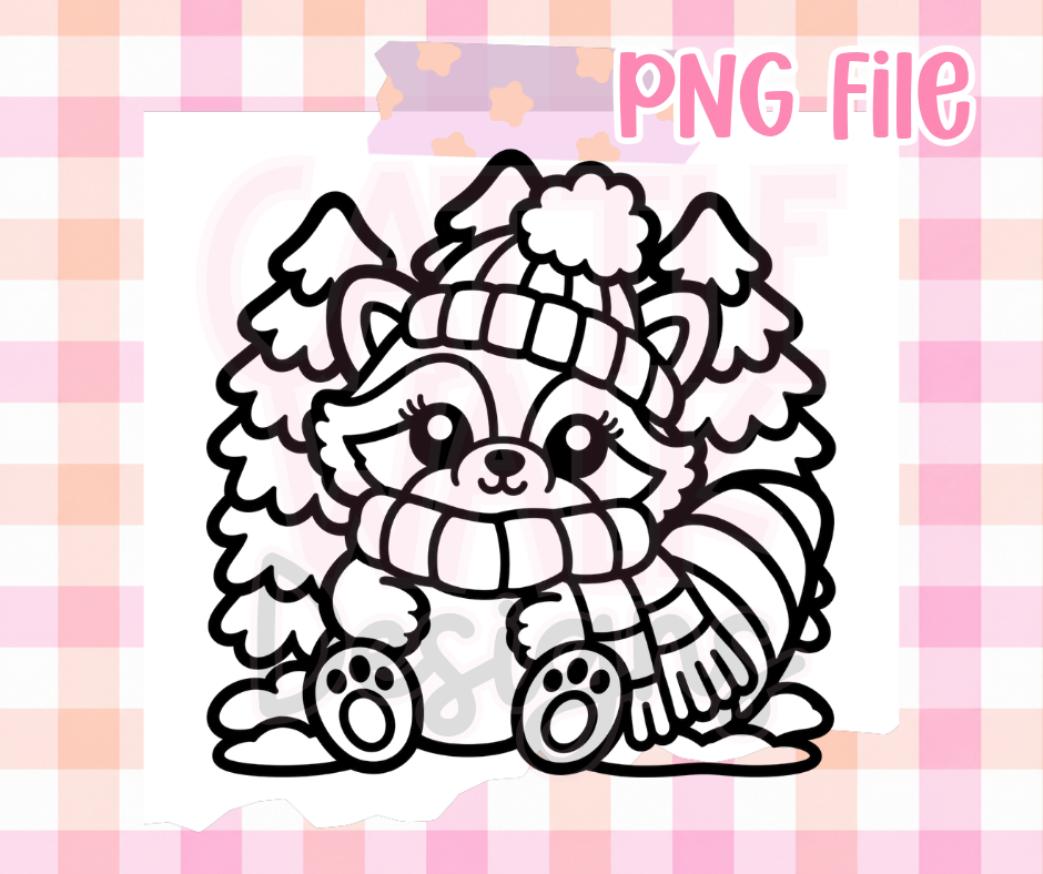 Christmas Raccoon PNG | Cute Winter Raccoon with Beanie and Scarf Digital Design