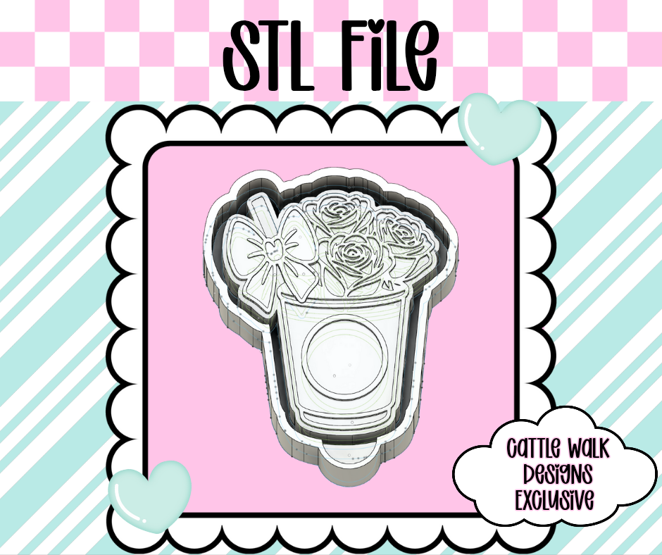 Bouquet Cup with Bow STL File – Floral Freshie Mold with Cardstock Option | 3D Print File for Valentine or Everyday Designs | Cattle Walk Designs Exclusive